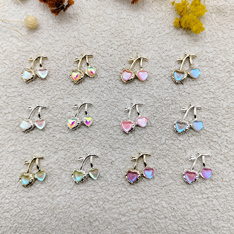 10Pcs Neue Nail art Kristall Strass Kirsche Geformt 10x10mm Nagel Legierung Design Charms Schmuck Für Nagel zubehör – Detail 8