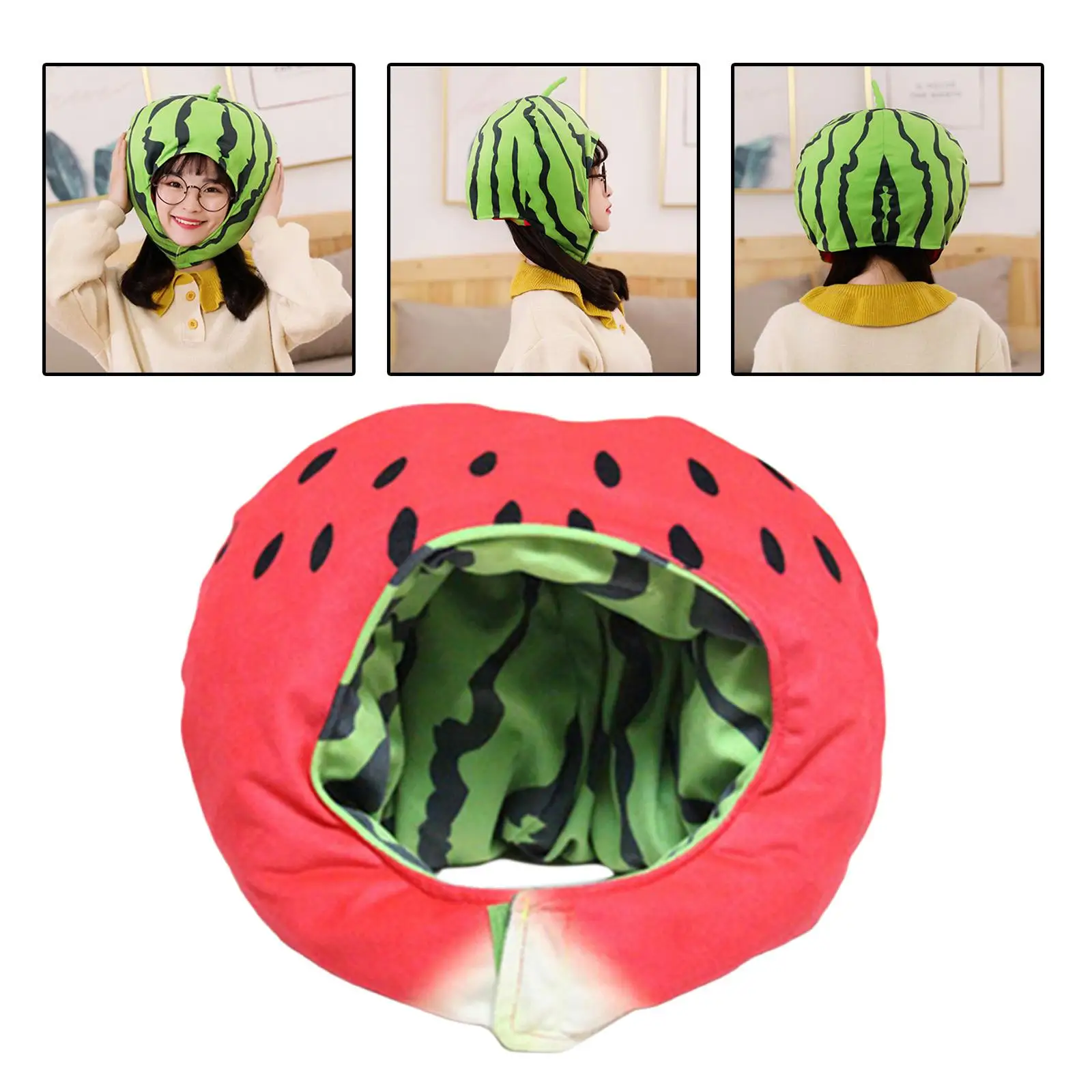 Funny Watermelon Hat Durable Fruit Headwear Headgear Double Use for Party Supplies Carnival Halloween Cosplay Photo Props