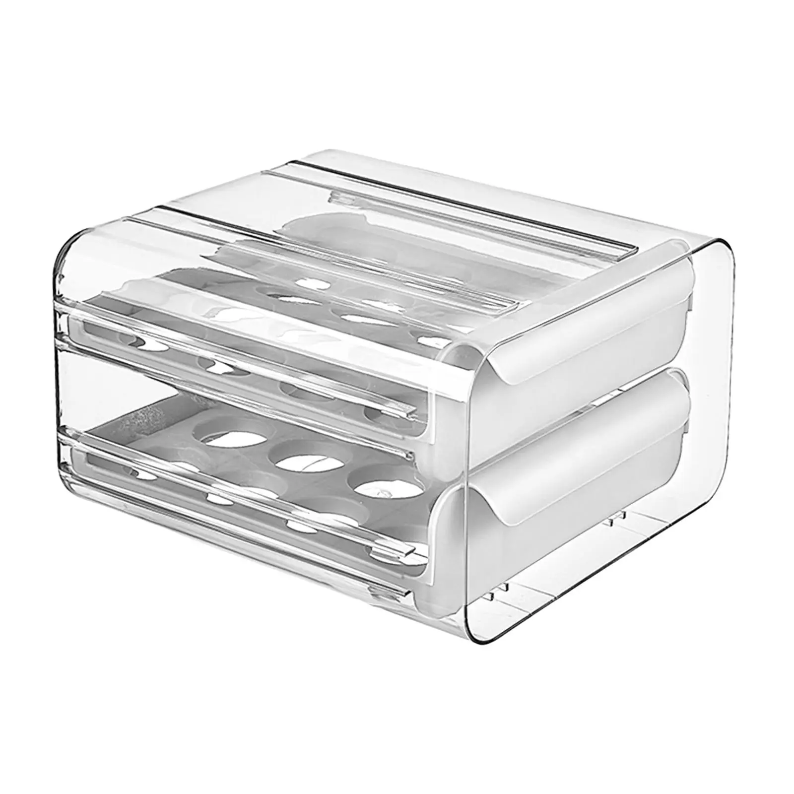Drawer Type Eggs Holder, Fridge Egg Drawer Organizer, 2 Layers Pull Out Refrigerator Egg Container, 32 Egg Trays Large Capacity