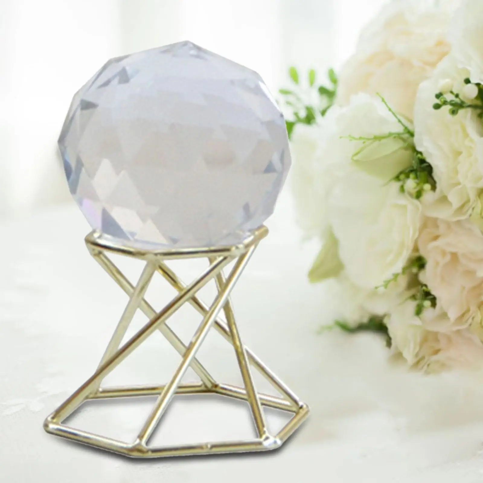Creative Ball with Metal Stand Collectable Craft Ball Holder for Restaurant Table Bedroom Decor Gift