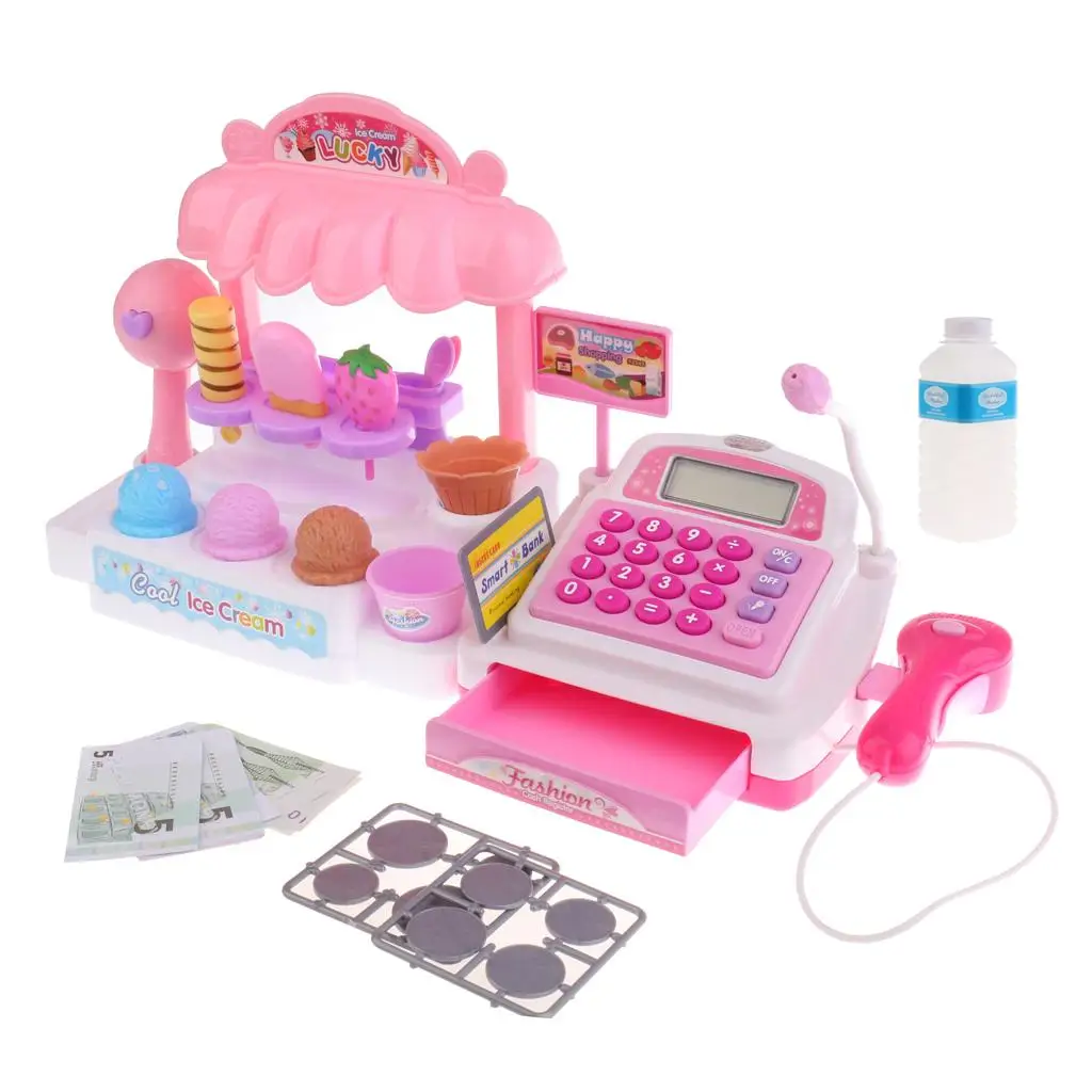 Toy  Register with  Scanner, , Play Money and Food Shopping Play Set for Kids  Supermarket  Playset