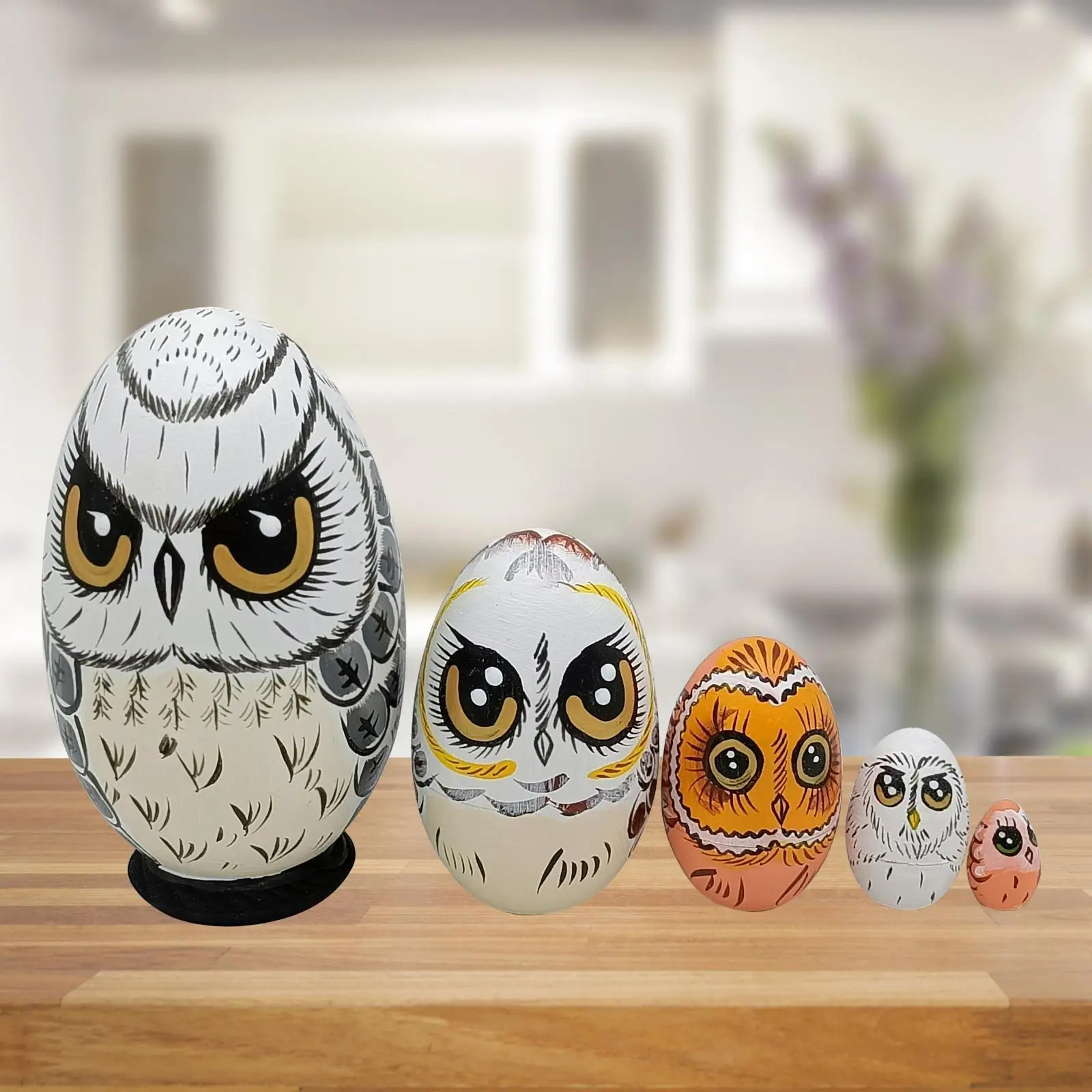 5x Owl Russian Nesting Dolls Ornaments Matryoshka for Tabletop Halloween