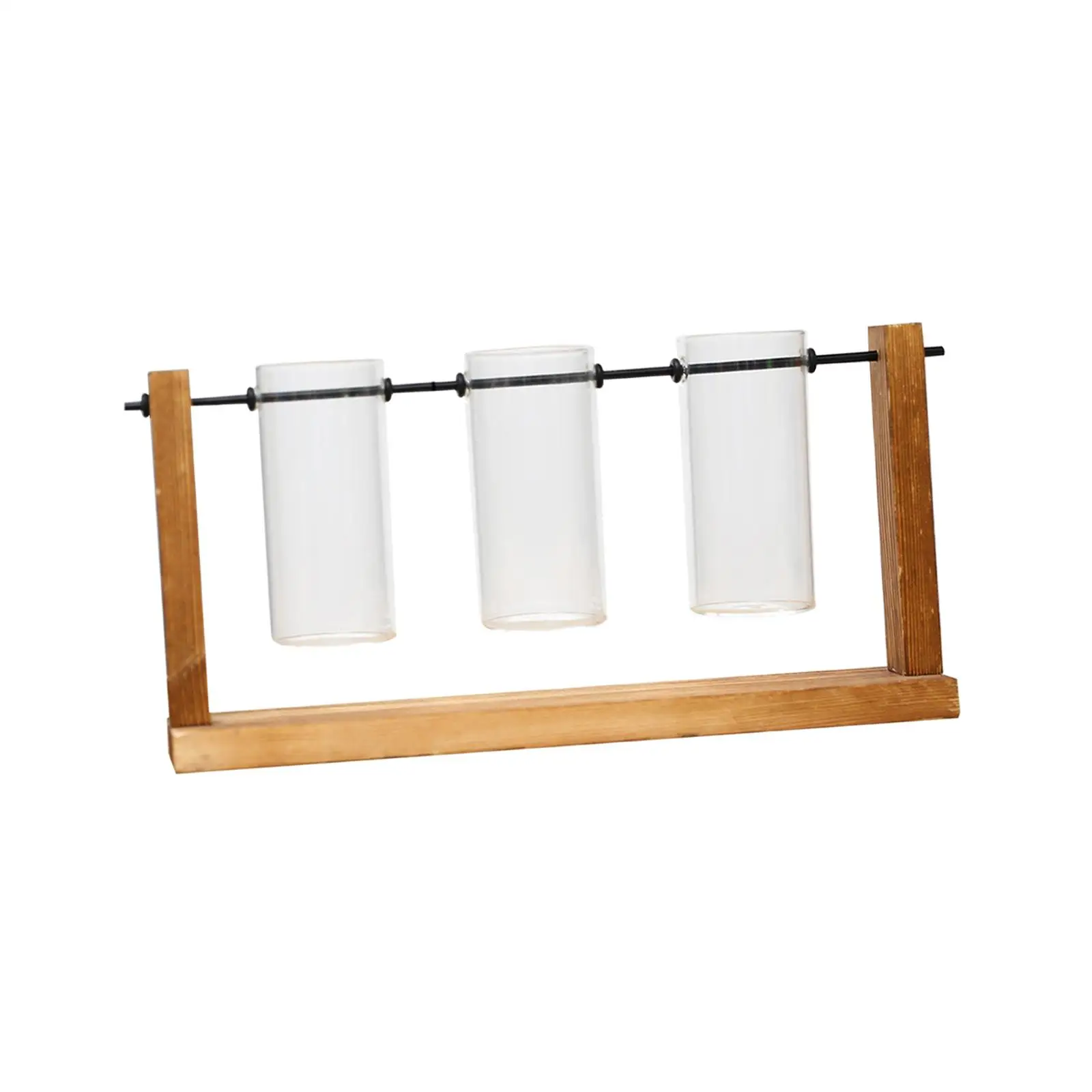 Glass Tube Vase Flower Pot with Wooden Rack Container Terrarium Propagation Holder for Home Wedding Ornament Decor