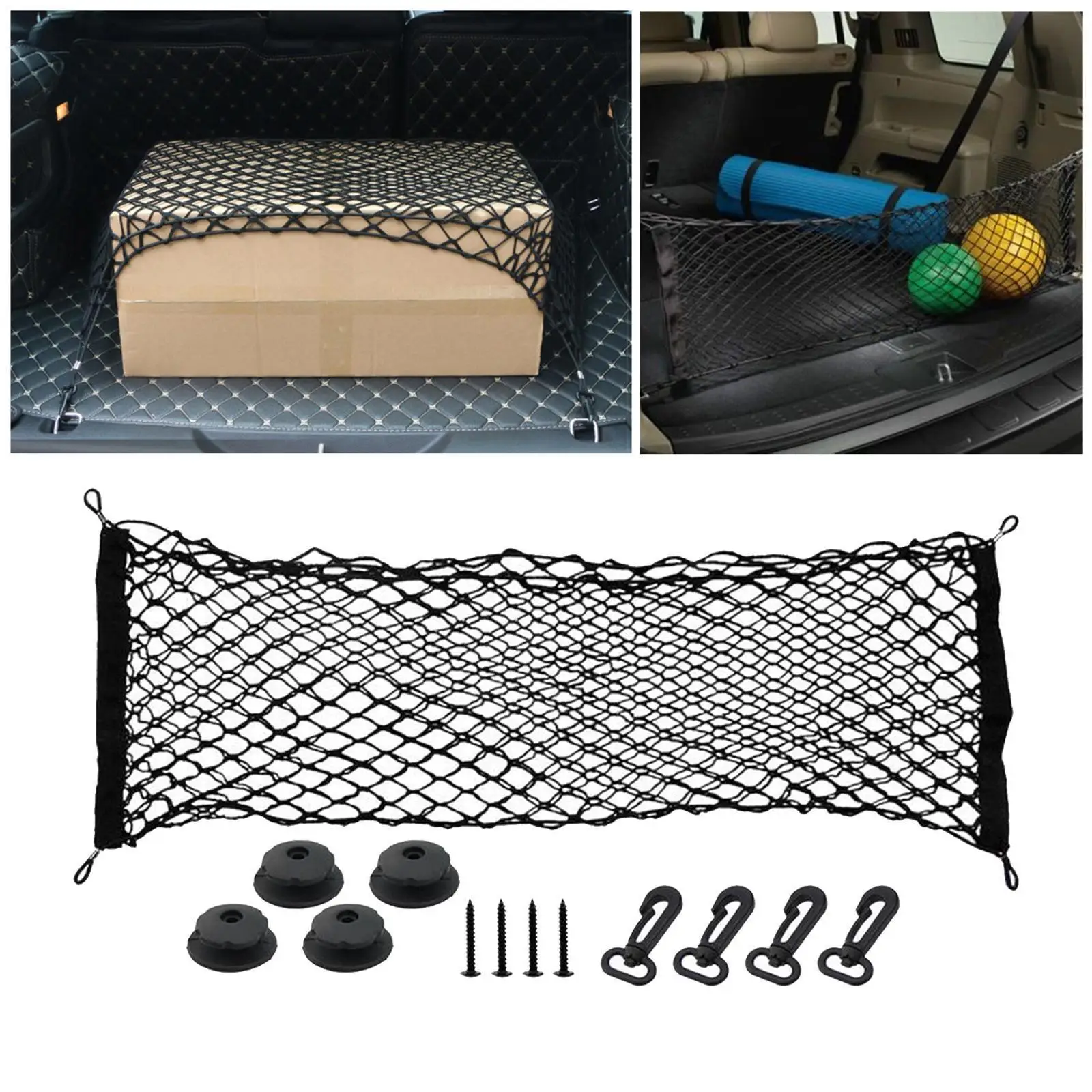 Universal Rear Trunk Mesh Elastic Cargo Storage Net Pocket with Mounting Accessories for SUV Truck