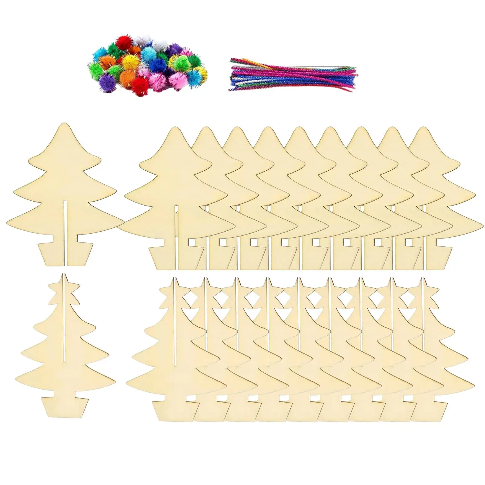 Christmas Tree Wood Slices Painting Set Unfinished DIY Painting Art for Party Favor Supplies Family Activities Festival Kids
