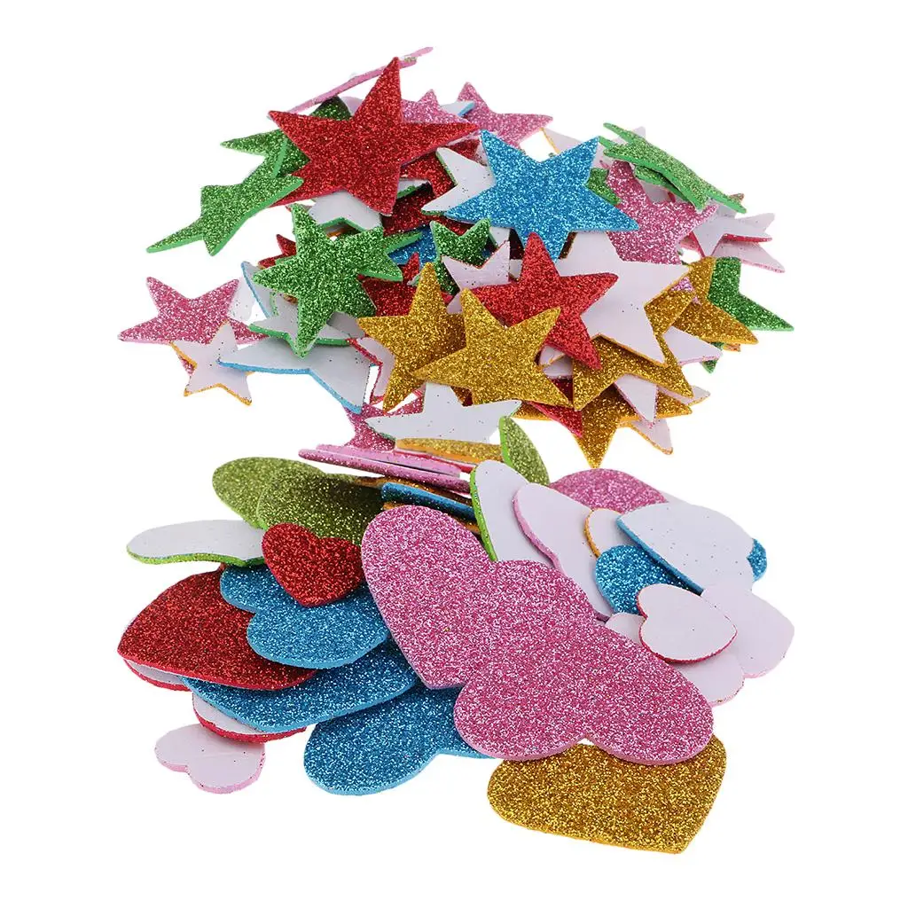 110 Pcs Mixed  Shape Self  Foam Glitter Stickers for Kids Children Early Educational Toys Kindergarten DIY Decoration Craft