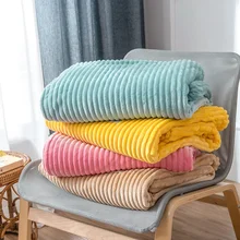 Striped Flannel Blankets For Beds Solid Pink Blue Color Soft Warm Mink Throw Sofa Cover Bedspread Beach Airplane Travel Blankets