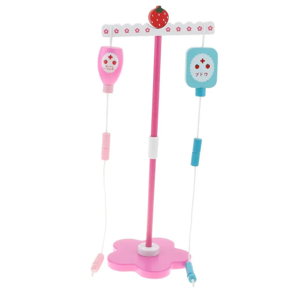 Wooden Strawberry Hospital Drip Stand Doctor & Nurse Kits Kids Pretend Role Play Educational Toy