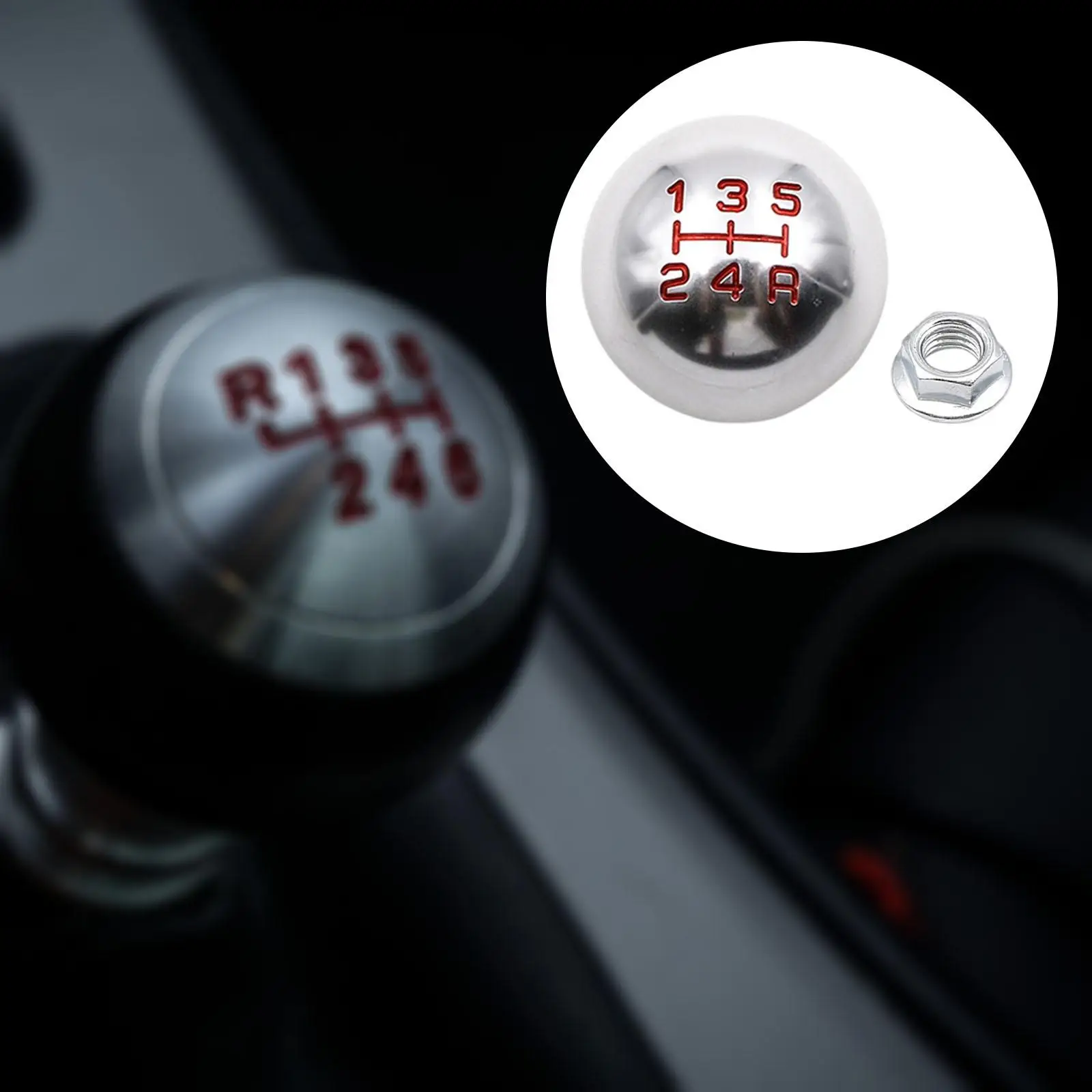 Aluminum Alloy Round Ball Gear Shift Knob, Type R M10 x 1.5 Nuts Manual Shifter for Honda Acura Civic Auto Parts