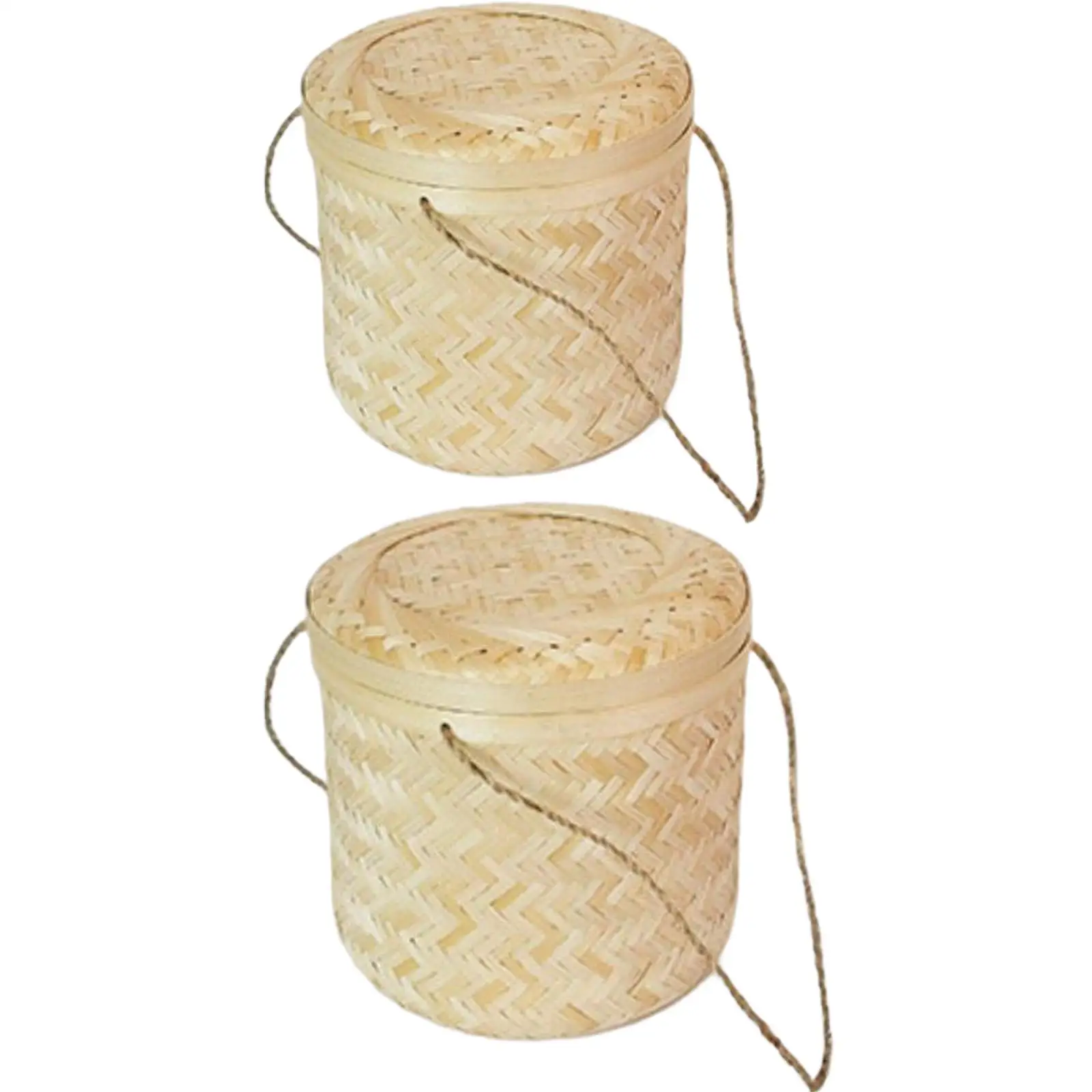 Gift Packing Basket Serving Rustic Style Handmade Bamboo Basket Food Storage Basket with Lid for Tea Fruits Cake Snacks