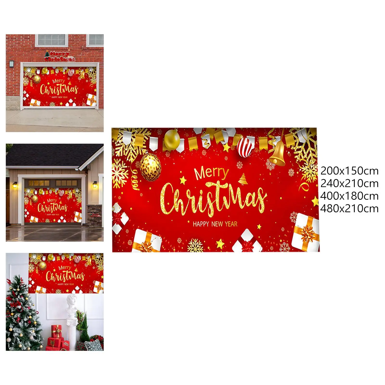 Large Christmas Garage Door Banner Happy New Year Backdrop Decor Red Merry Christmas Decorations Xmas Garage Door Mural for Home