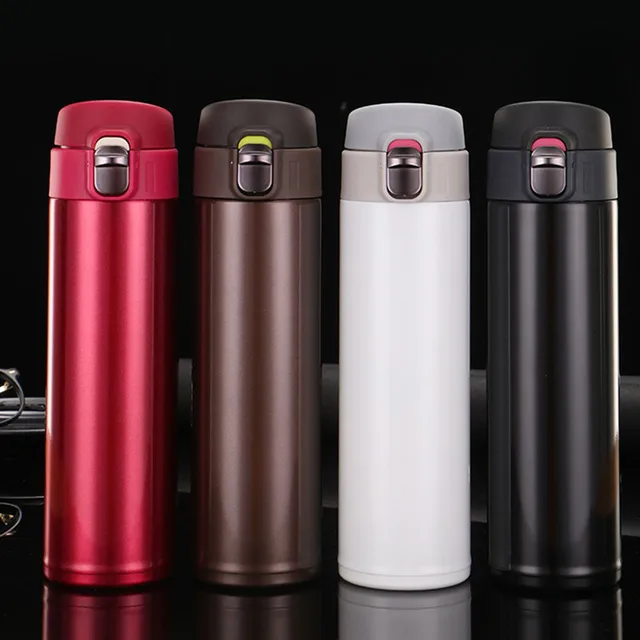 Stainless Steel Water Bottle Pop Up Vacuum Insulated Portable for Sports  Thermos Cup Contigo Water Bottle Easy to Open Steel Water Bottle White