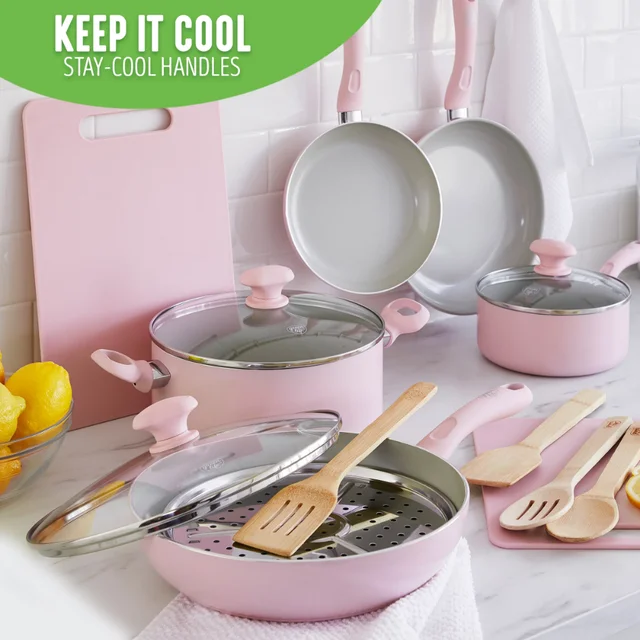 12pc Ceramic Non-Stick Cookware Set, White Icing, By Drew Barrymore Ceramic  Cookware Set Kitchen - AliExpress