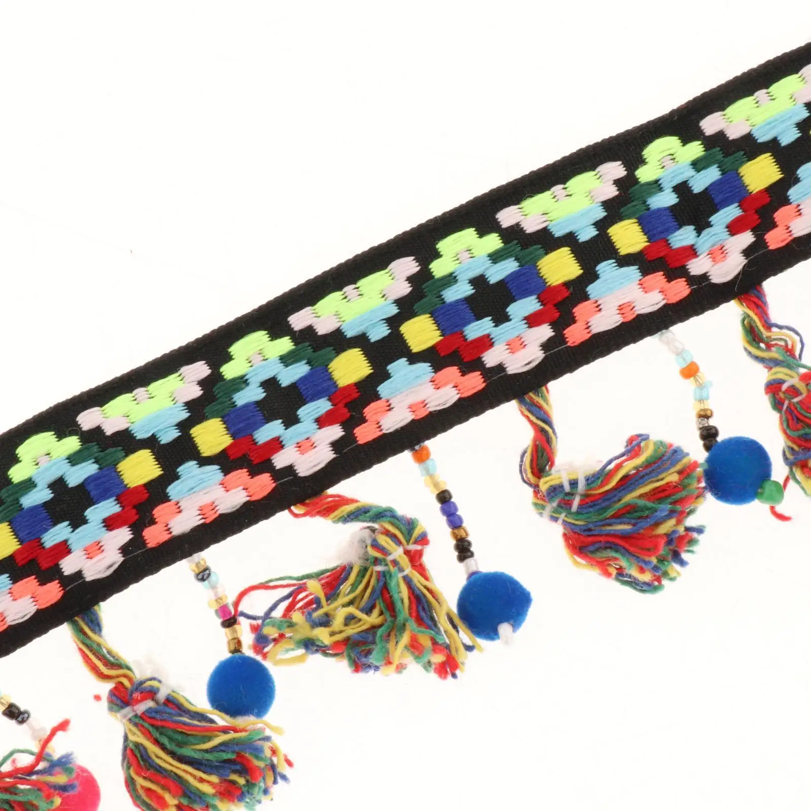 Colorful Tassel Embroidered Lace Trim 2.5cm Width Vintage Cross Stitch Trim DIY Webbing Trim for Sewing Craft DIY Clothes Belts