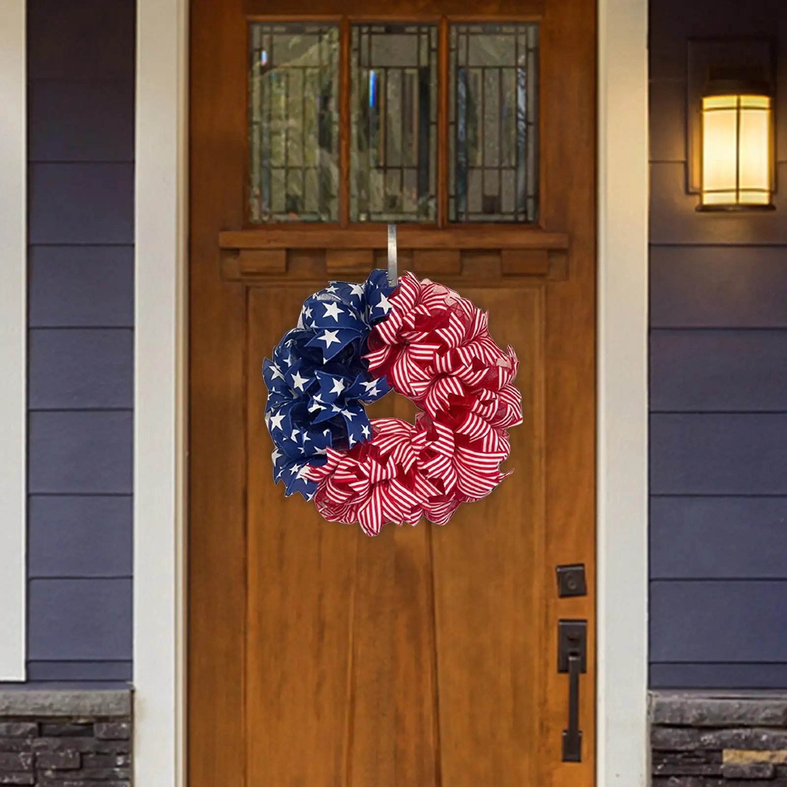 30cm Front Door Wreath Independence Day Memorial Day Red White Blue Patriotic Garland for Indoor Wall Home Spring Decoration