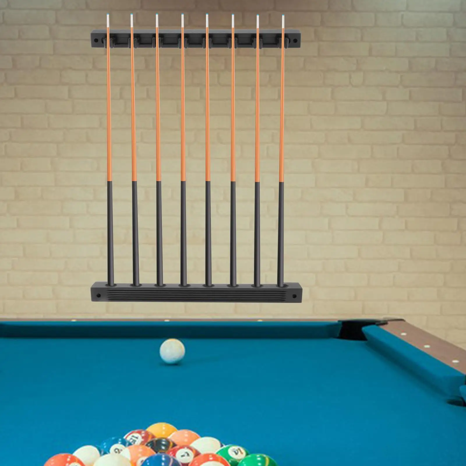 Wooden Pool Stick Holder Wall Mounted 8 Cue Clips for Community Center