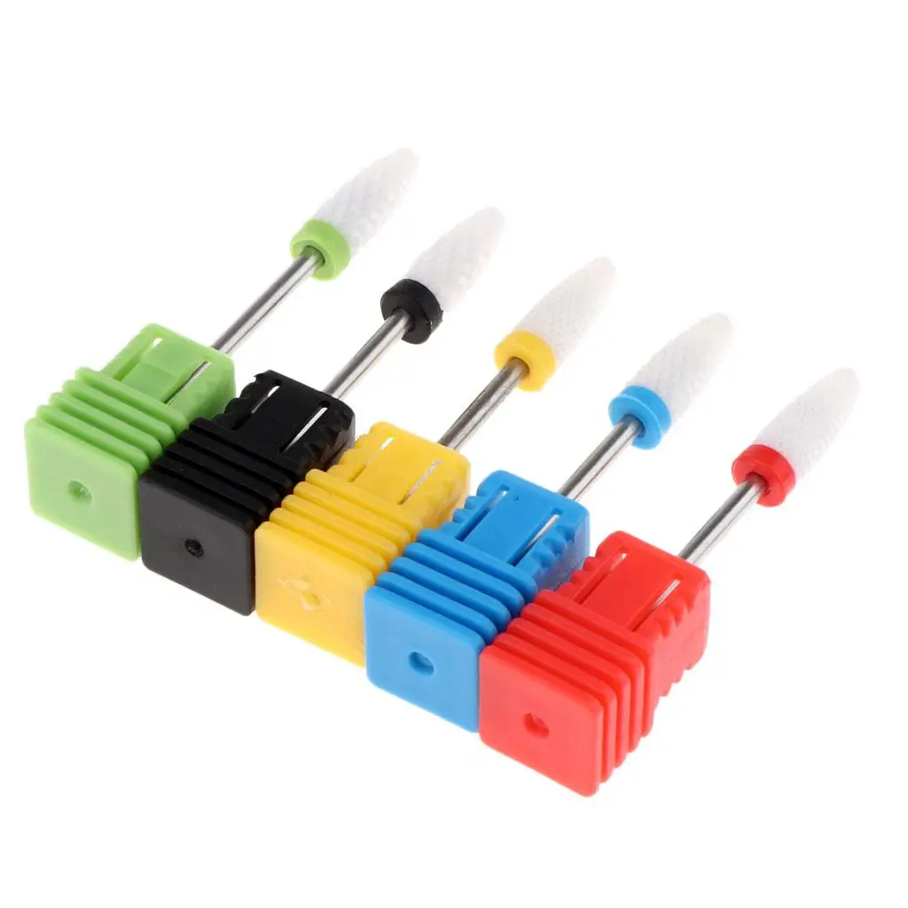 5 Pieces Ceramic  Bit For Electric File Manicure Nails Machine Cuticle Remover with Colorful Display Holder Base