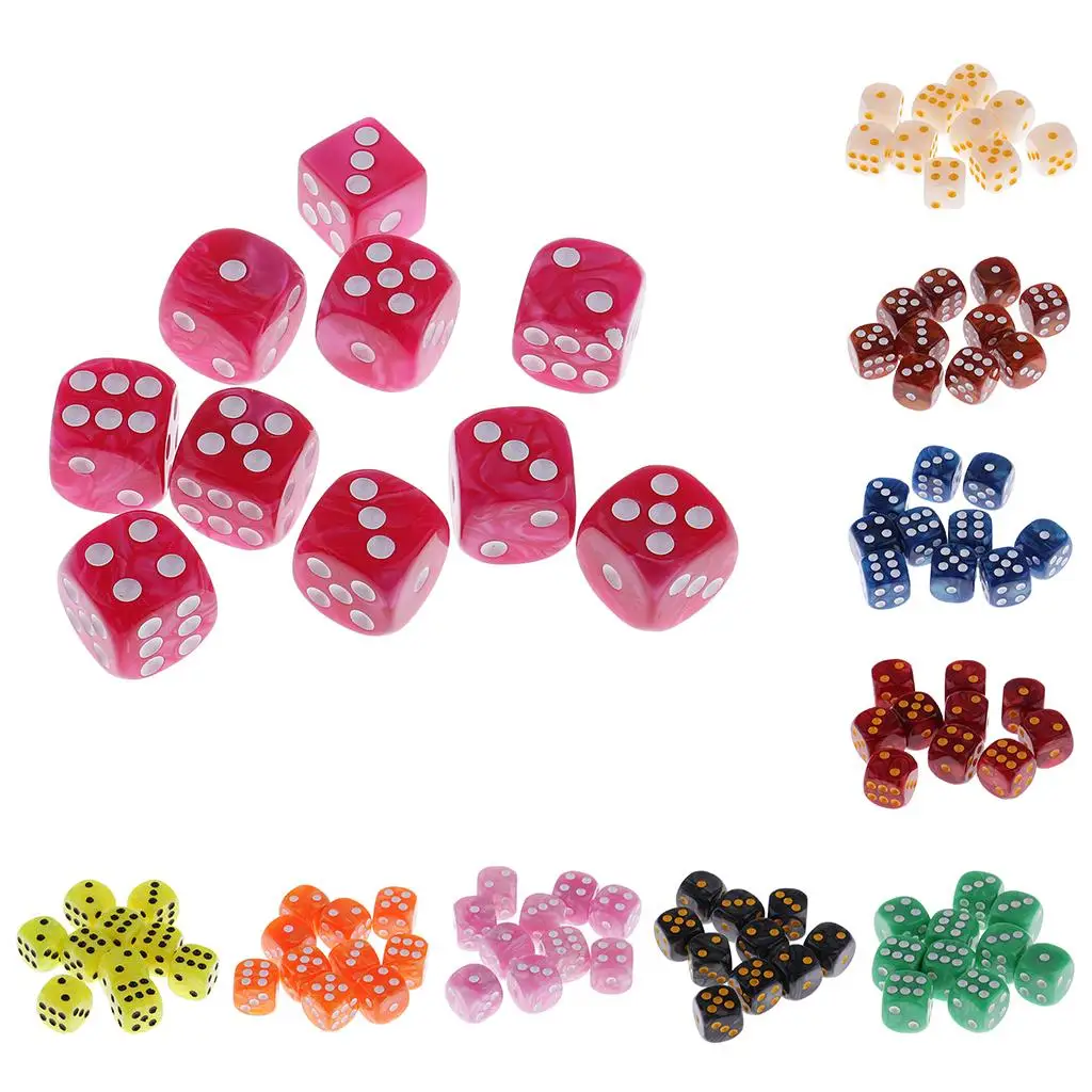 10 Pieces Plastic 6-sided Spot Dice D6 for Party Bar Table Game Accessory