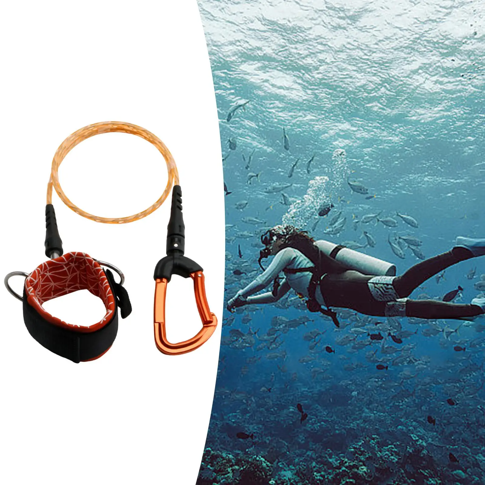 Freediving Lanyard Wristband Strap Breaking Force 24kN Safety Rope for Scuba Diving Freediving Snorkeling Underwater Sports Gear