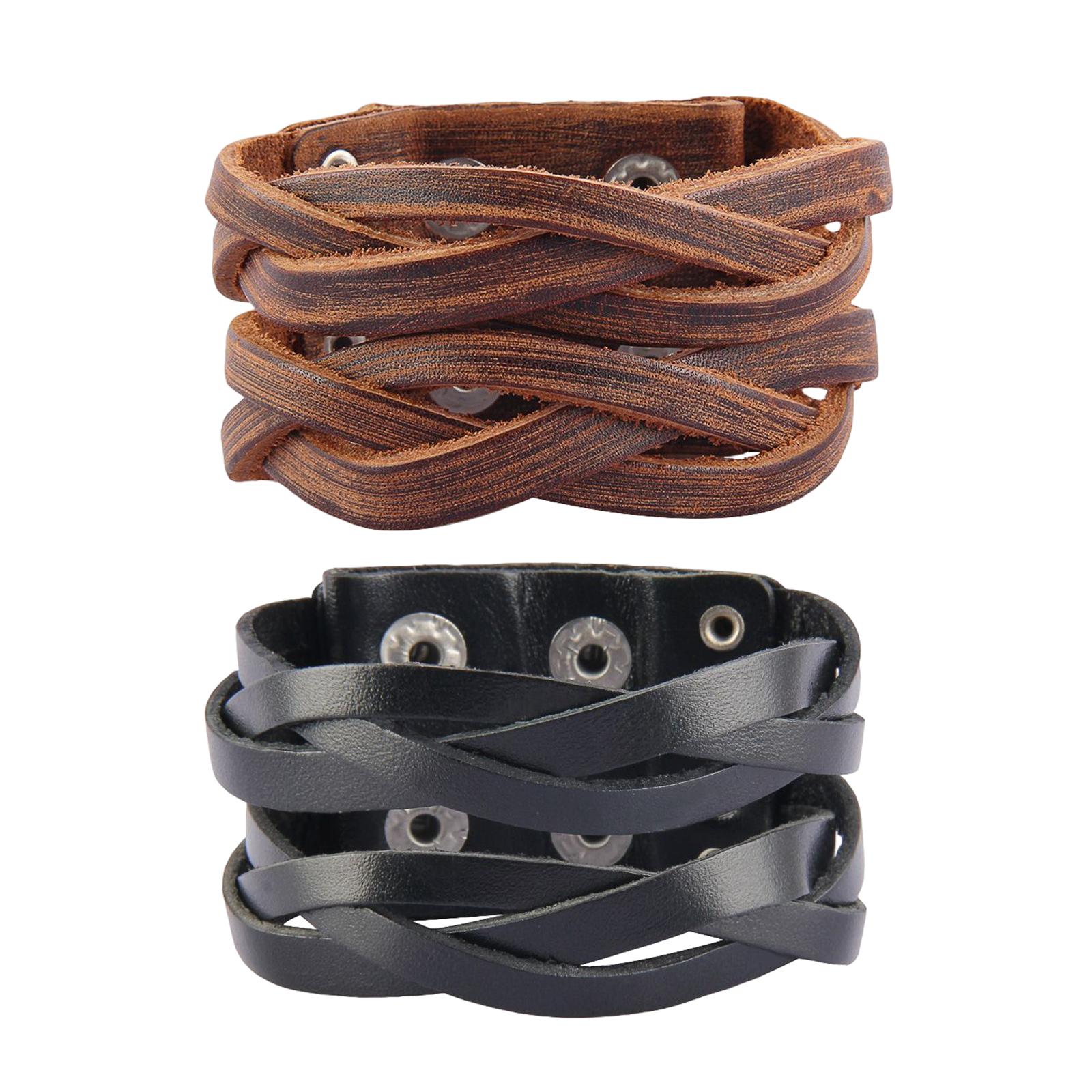 Bangles Beautiful Multilayer Punk Jewelry Vintage Wide Wristband Adjustable Men Sporty Delicate PU Popular Bracelet Braided