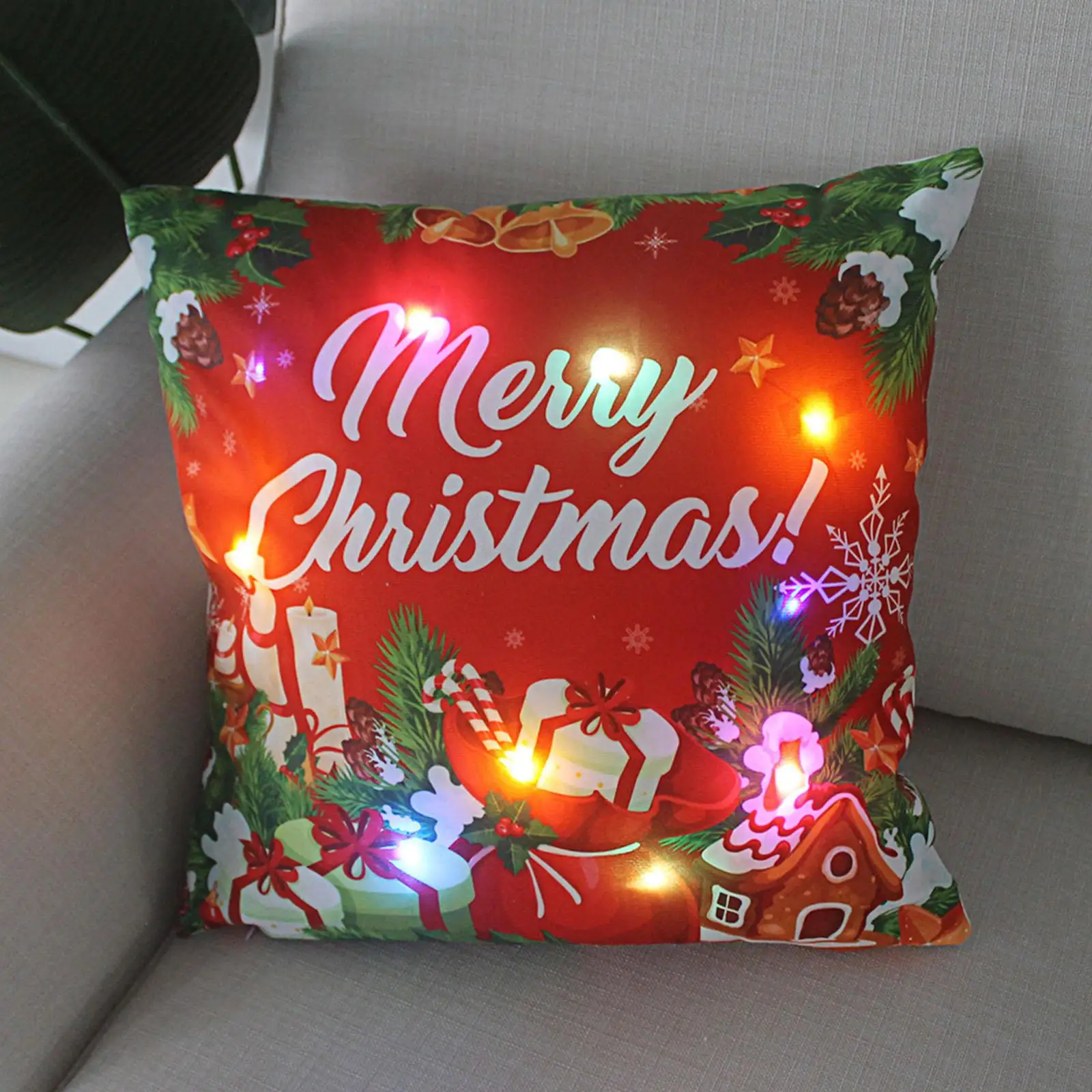 Christmas Throw Pillow Cover Pillowcase LED Light Case Home Decor