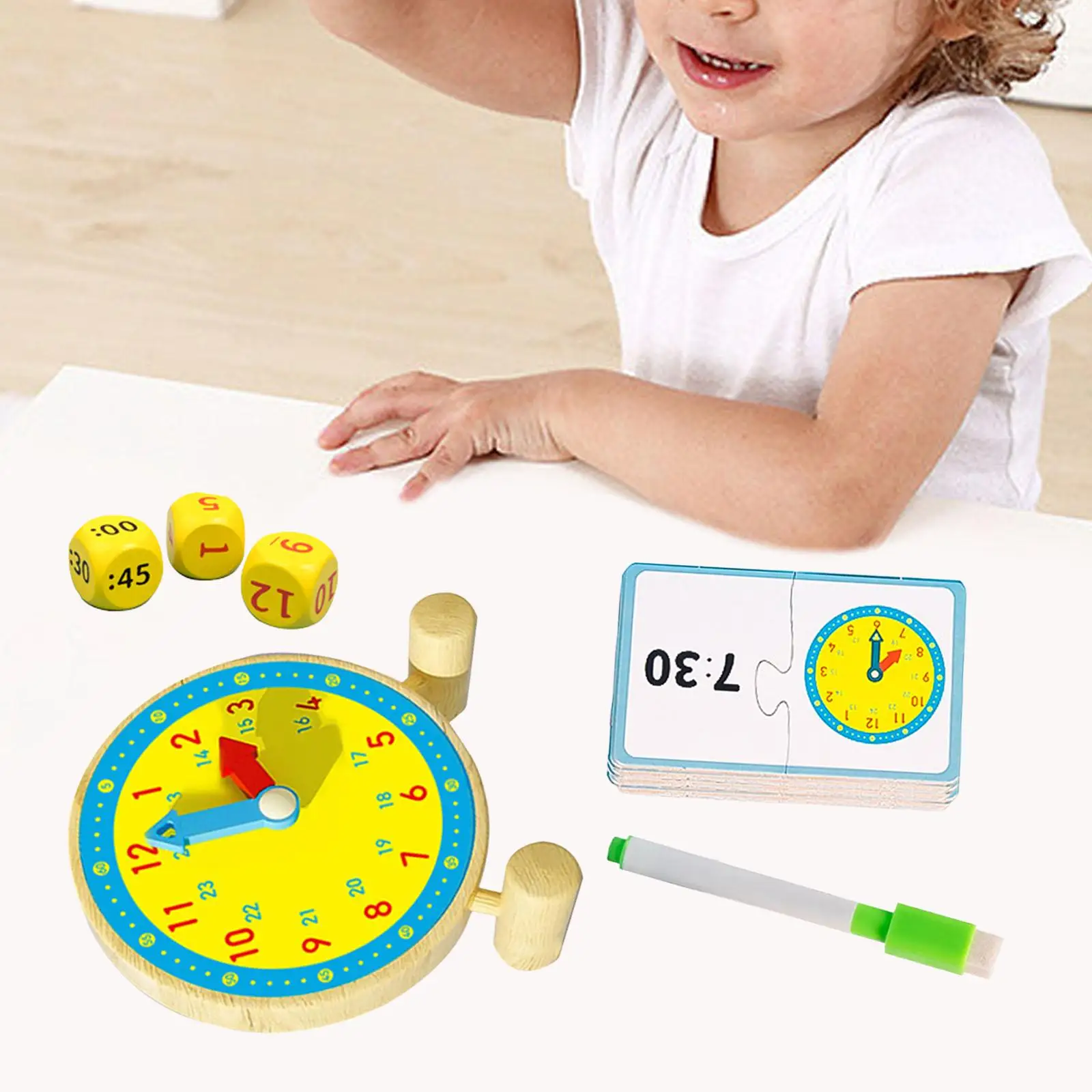 Montessori Wooden Clock Toy Learning Education Toy Teaching Clock Puzzle Toy Clock Learning Toy for Toddlers Children Kids Girls