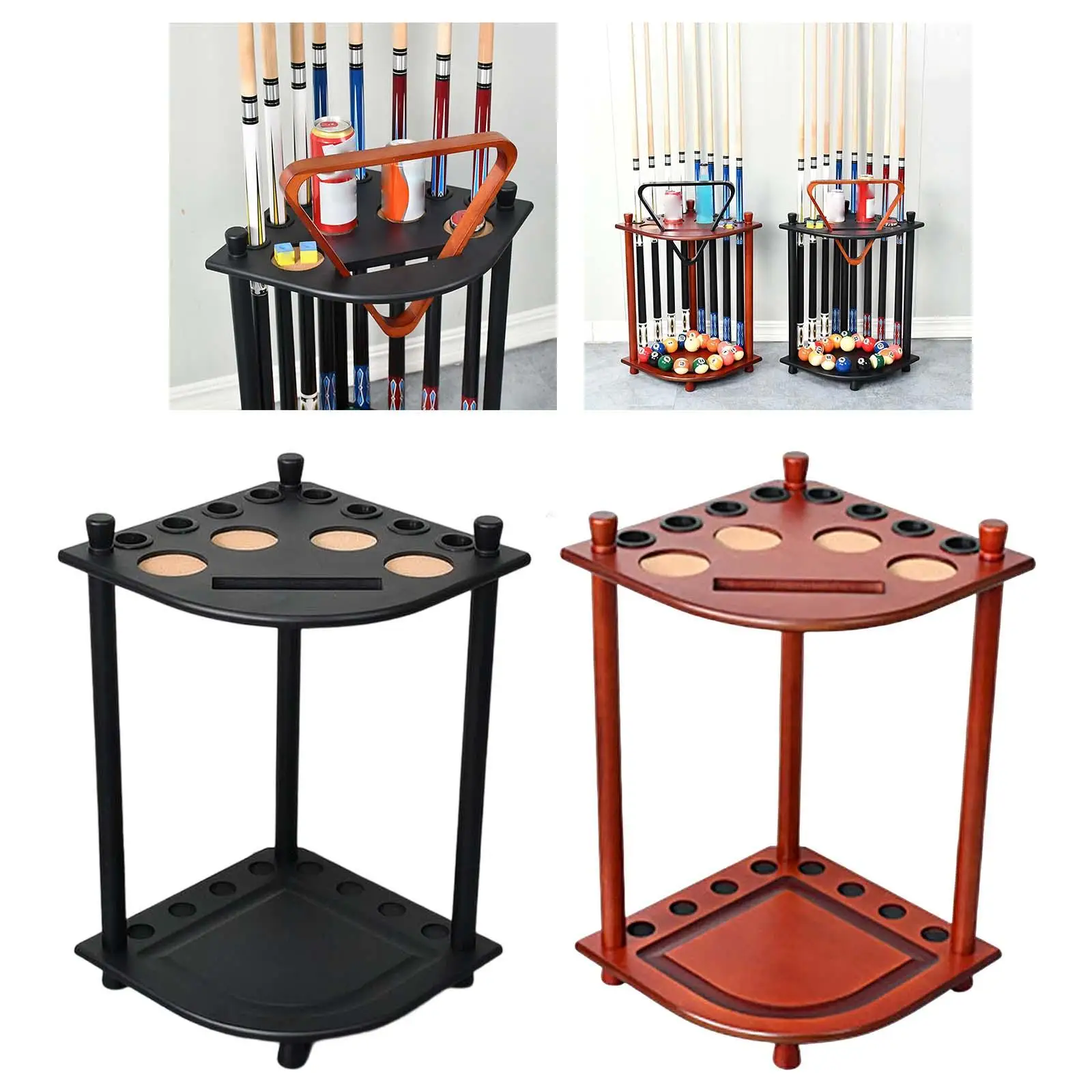 Billiards Pool Rack fors and Balls - Holds 8 Sticks, Free Standing