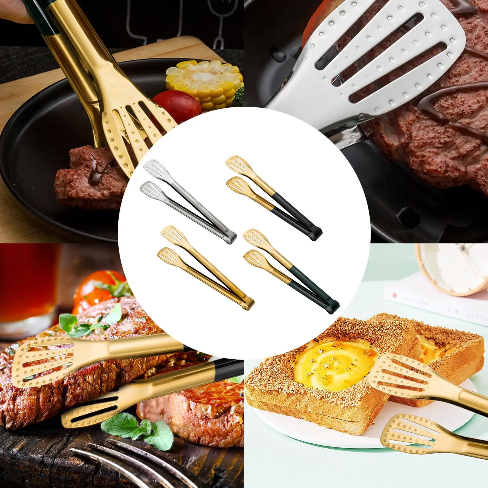 304 Stainless Steel Kitchen Tongs Non Slip Serving Heat Resistant Bread Baking Steak Clamp Frying Clip for BBQ Grilling Cooking