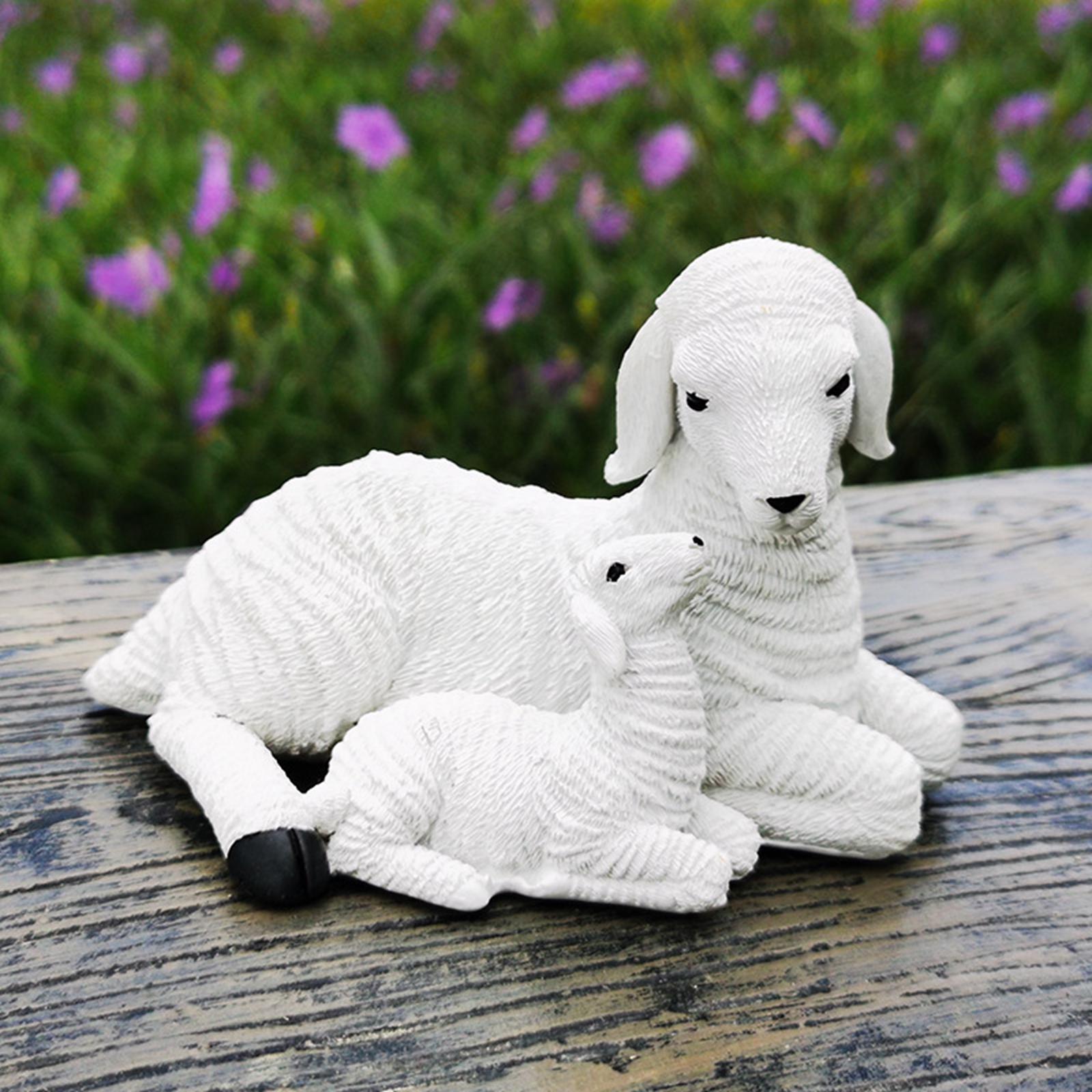 Resin Goat Figurine White Lamb Ornament Mini Animal Model Decor for Home Farm Yard Lamb Craft Outdoor Statues Housewarming Gift