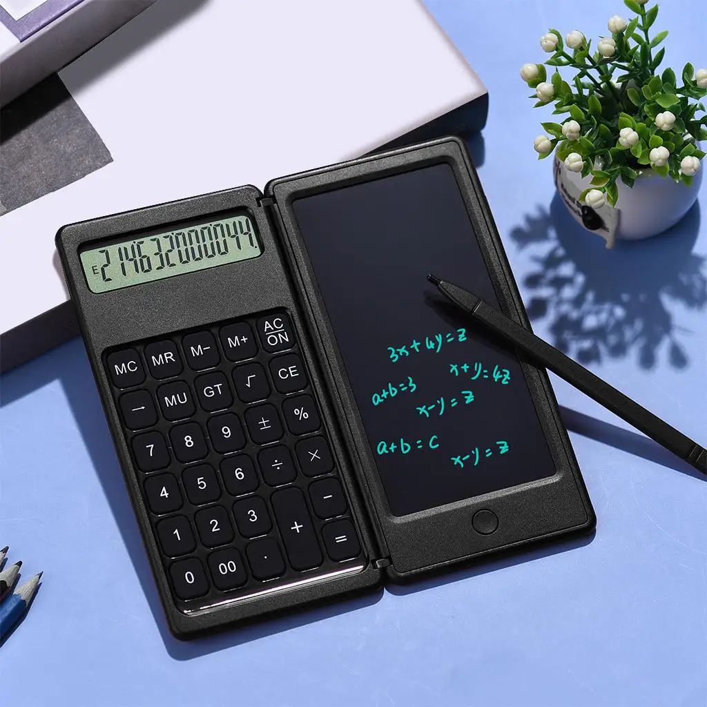 Foldable Calculator, 12 digits with 6`` Notepad for Daily and Basic -Size Basic Calculator