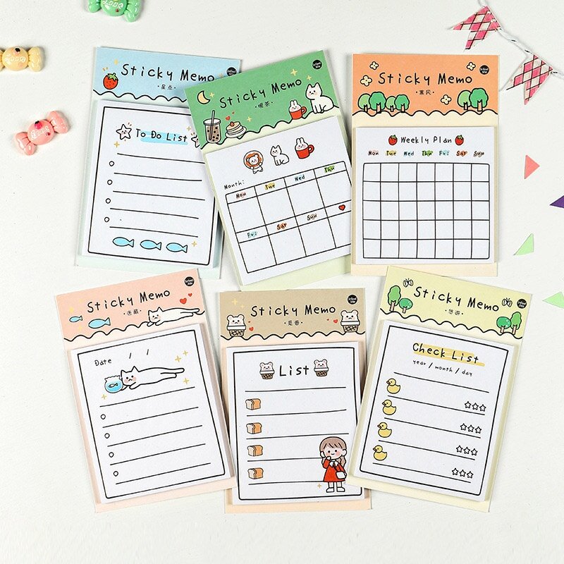 30 Blatt/Buch Haftnotizen Kawaii Cartoon Selbstklebender Notizblock, Aufgabenliste, Checkliste, Wochenplan, Monatsplan-Schreibblöcke – Detail 1