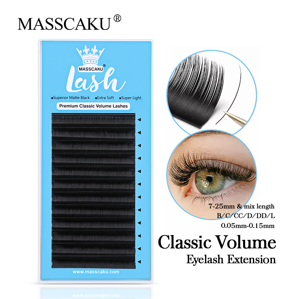 Best of MASSCAKU 12 Lines Mix-Length Matte Black Individual Eyelash Extension Volume Cashmere Natural Long Silk Classic Lash Extension Reviews & Tips