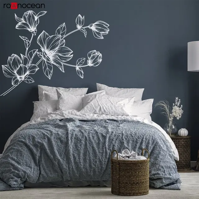 Autocollants muraux en forme de branche de magnolia, stickers muraux, décor  de salon et chambre à coucher, fleurs de pépinière, nature, cadeaux  minimalistes, YT6534 - AliExpress