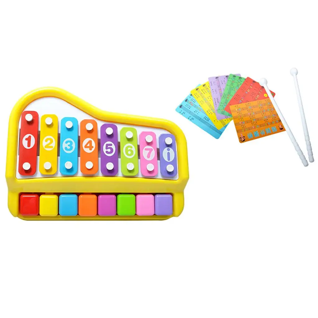  2 in 1 Piano Xylophone (8 Keys, with Music Cards) for Baby Kids, Educational Musical Toy