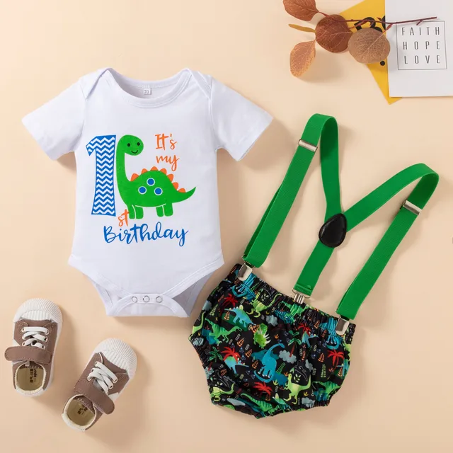 Jungle Safari Costume Baby Boy Cake Sash Outfit Toddler Dinosaur Printed  Jumpsuit with Shorts First Birthday Theme Crawling Suit - AliExpress