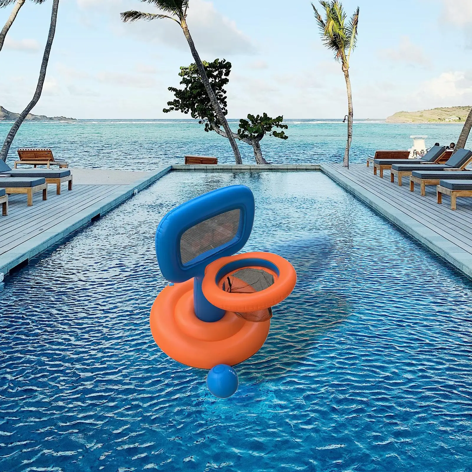 Funny Inflatable Pools Basketball Hoop Swimming Floating Hoop Beach with Ball Birthday Gifts Playing for Garden, Lake Ocean