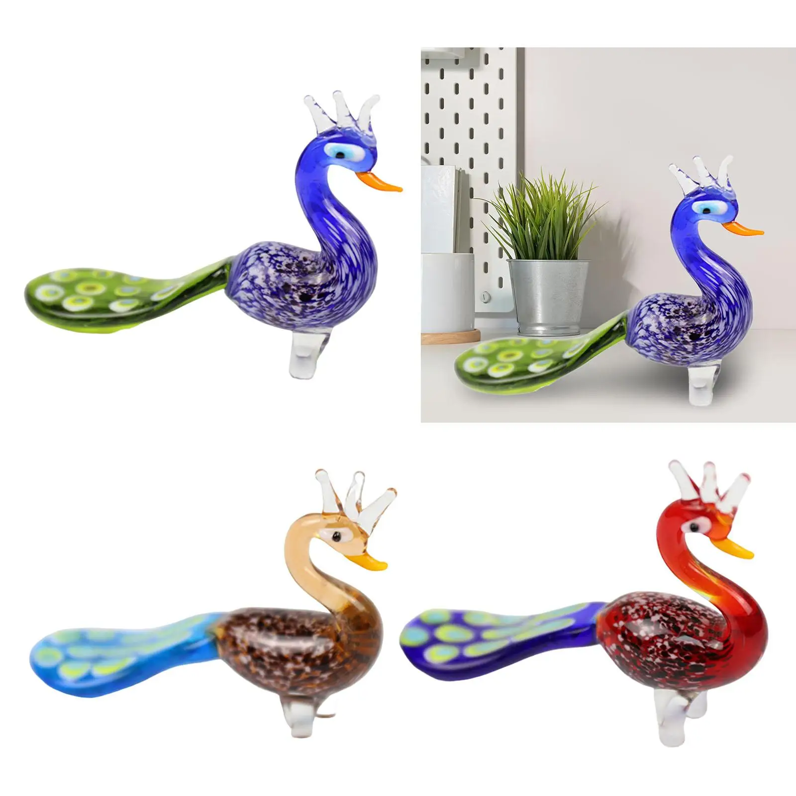 Glass Blown Peacocks Animal Figurines Outdoors Indoors Decoration Simulation