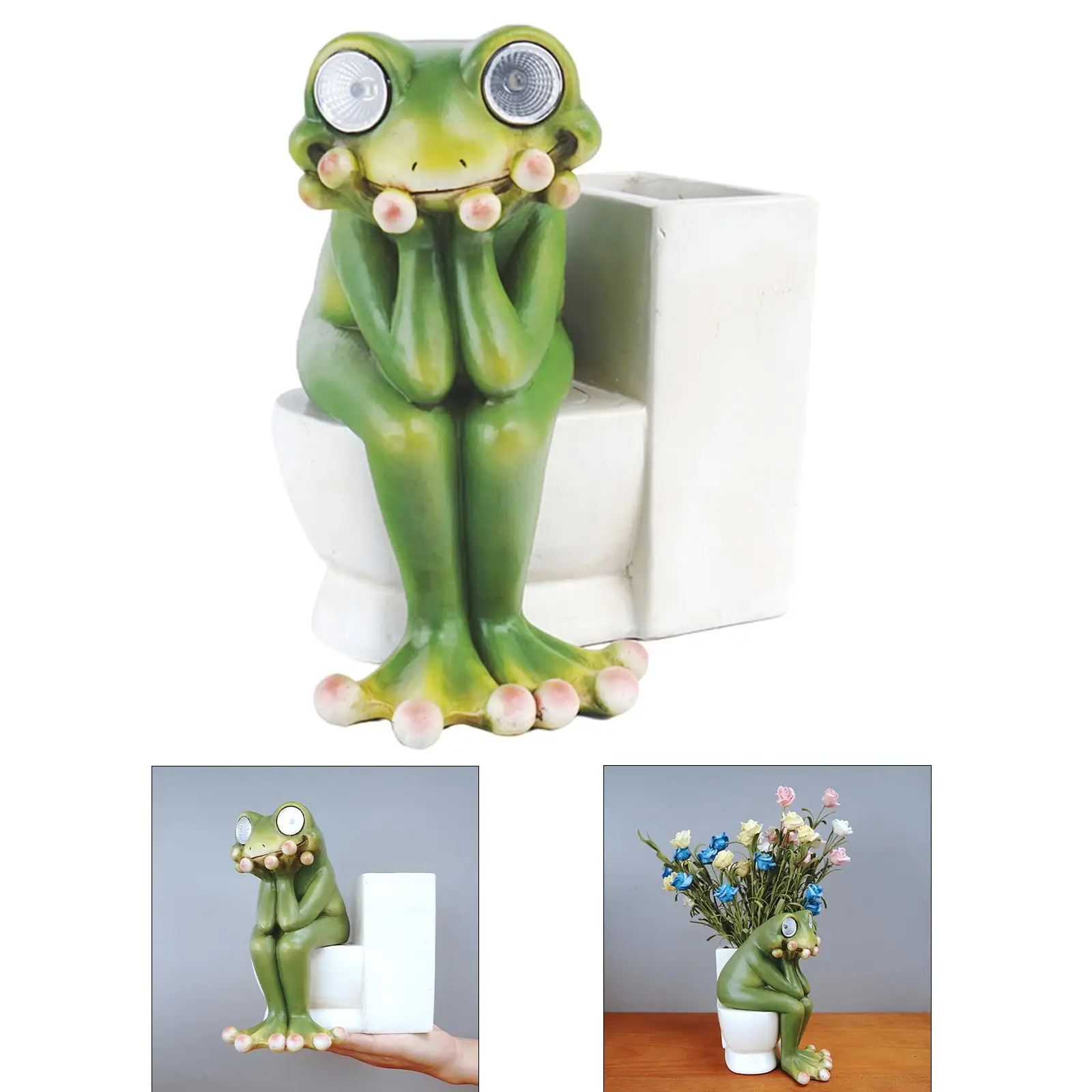 Solar Light Frog Statue Figurine Desktop Vase Garden Room Micro Landscape Home Bedroom Sculpture Decor Ornament Collection