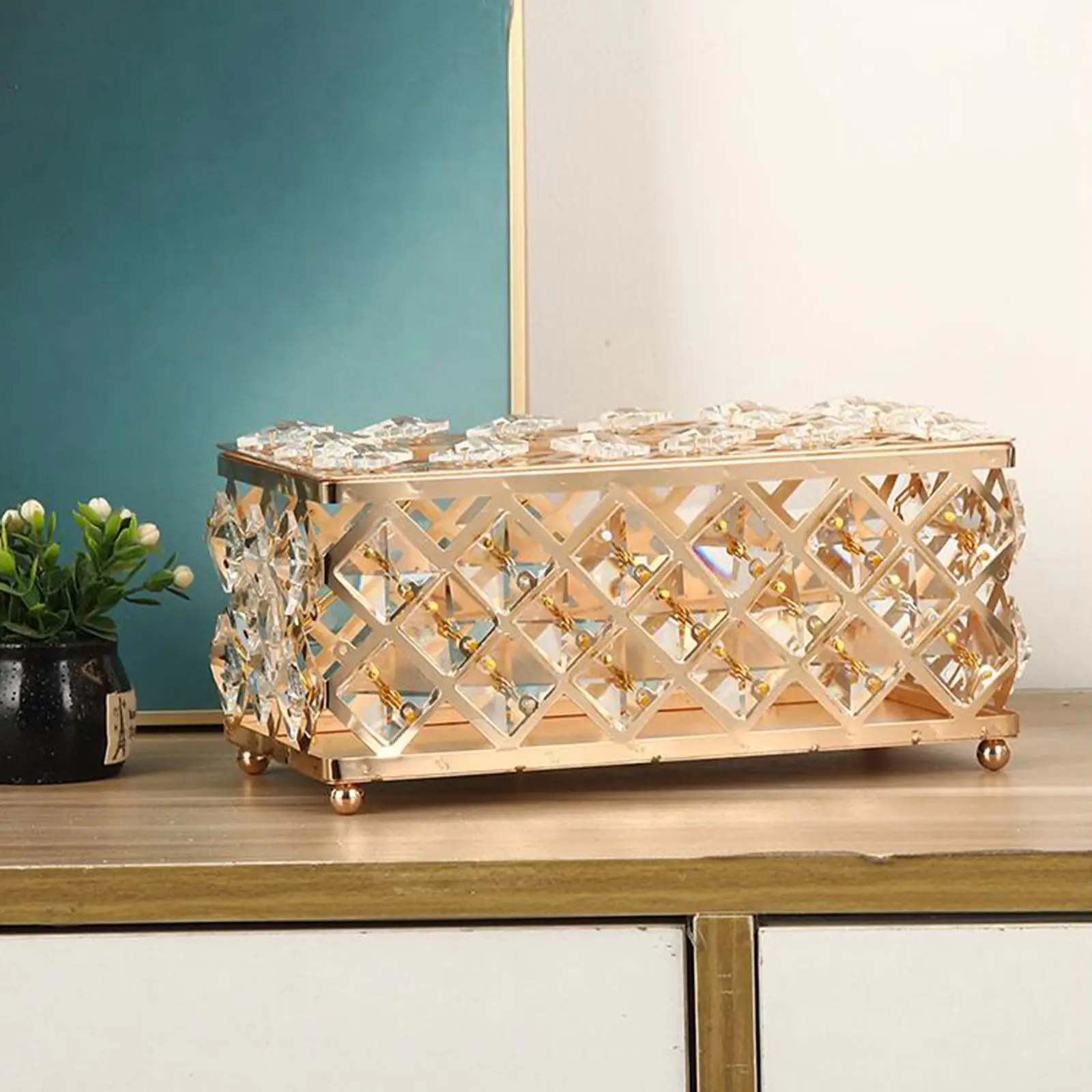 Modern Crystal Tissue Box Rhinestones Decorative Rectangle Napkin Dispenser