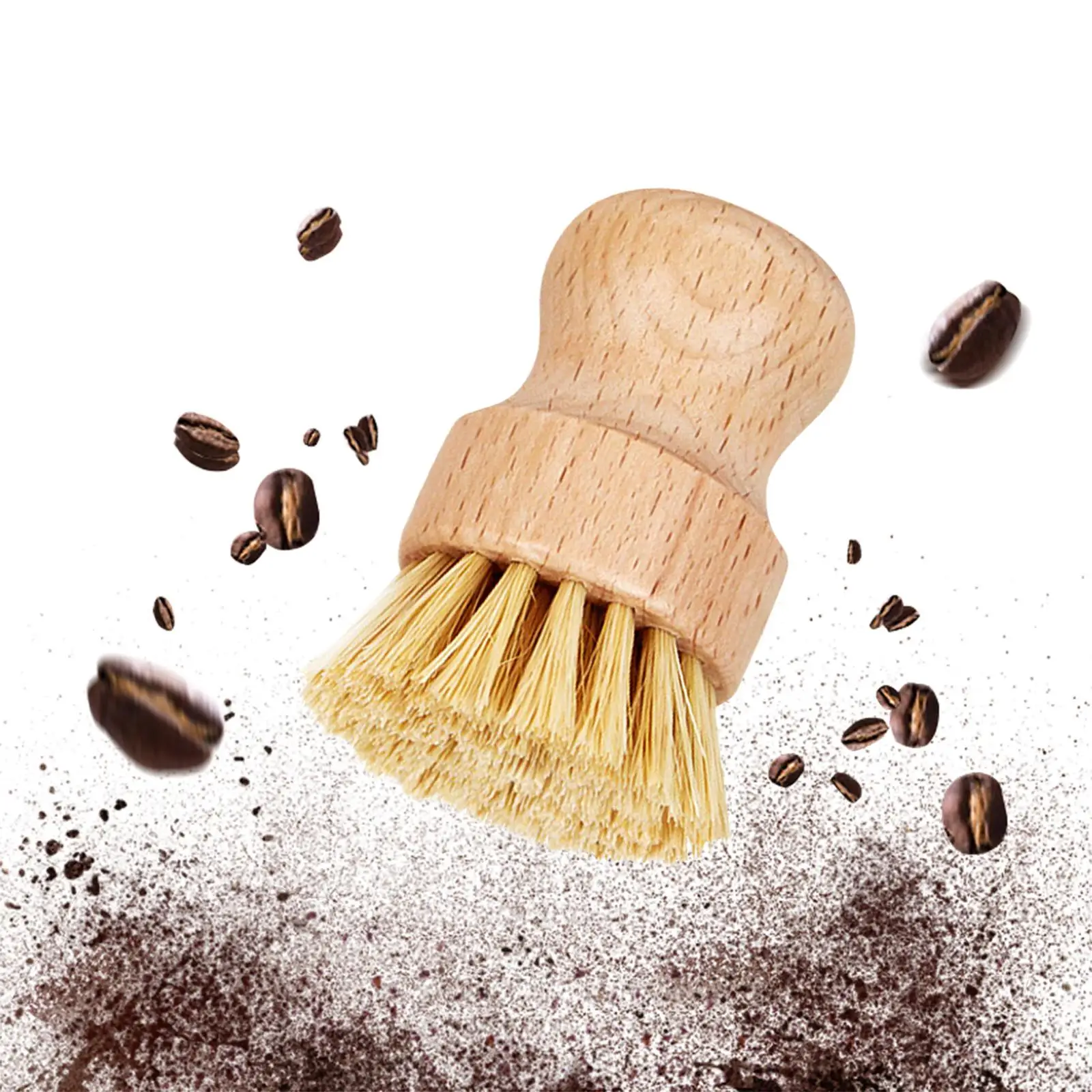 Cleaning Brush, Wooden Round Washing Handle Short Washing Scrubber, Cleaner Scrub Brush for coffee Bowl Dish
