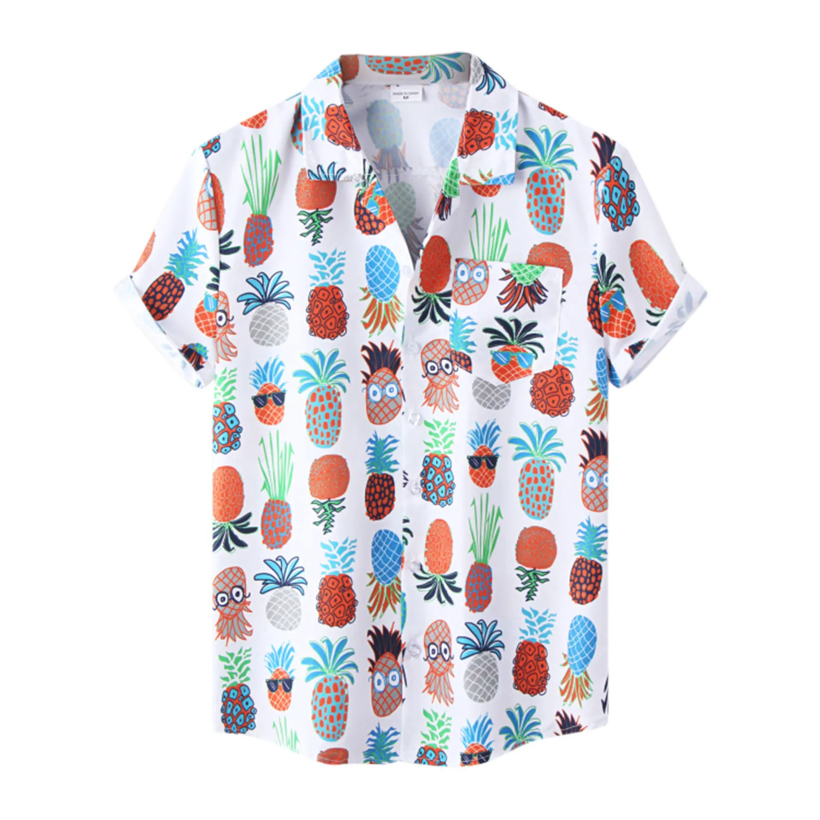 2022 Men's Hawaiian Shirt Men Lemon Print Short Sleeve Fresh Green Shirt Lapel Single Button Shirt Casual Beach Shirts Chemise