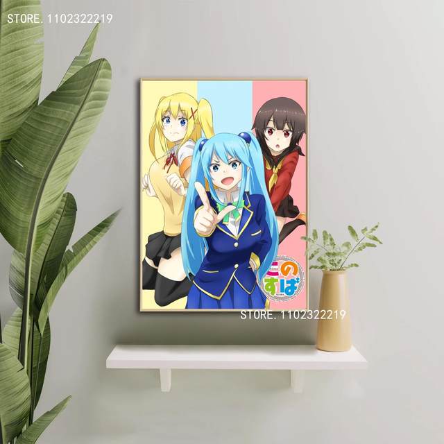 Clássico konosuba anime arte da lona e arte da parede cartaz de fotos  impressão moderna família quarto decoração cartazes