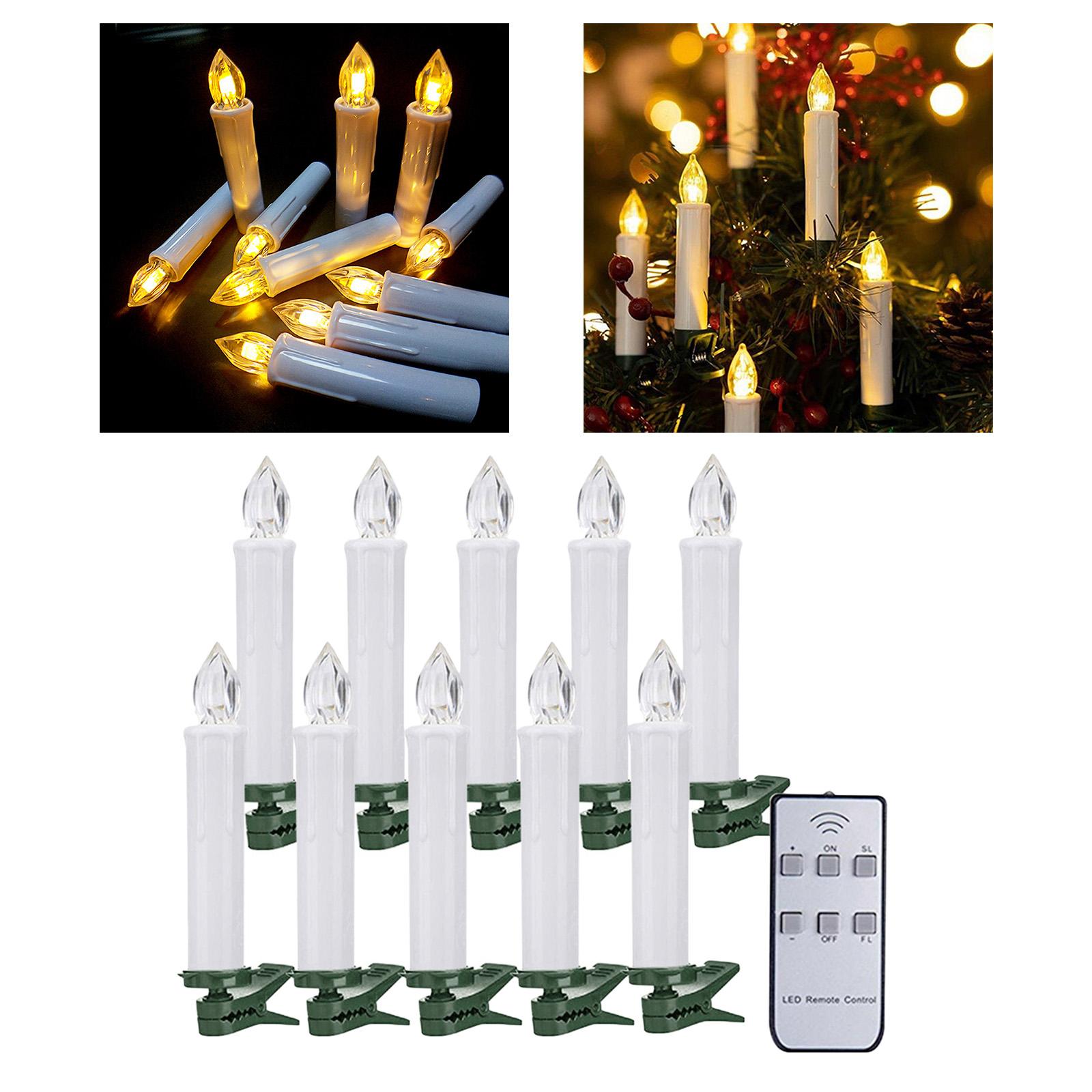 10pcs LED Taper Candles Light, Battery Powered Flameless Candles with Clips for Chirstmas Tree Party Wedding Decoration Gift