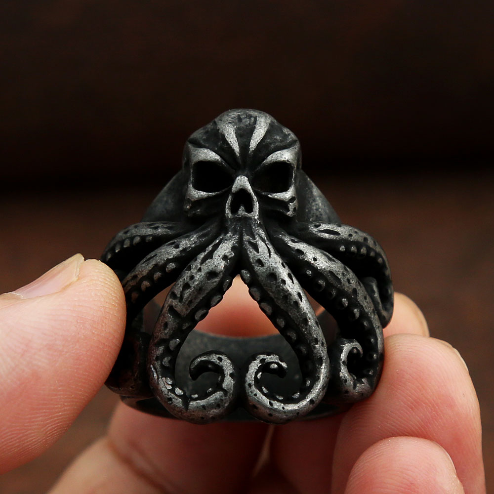 Männer Retro Nordic Pirate Schädel Octopus Ringe Gothic Edelstahl Schädel Biker Ring Frauen Tier Biker Schmuck Geschenk Großhandel – Detail 9