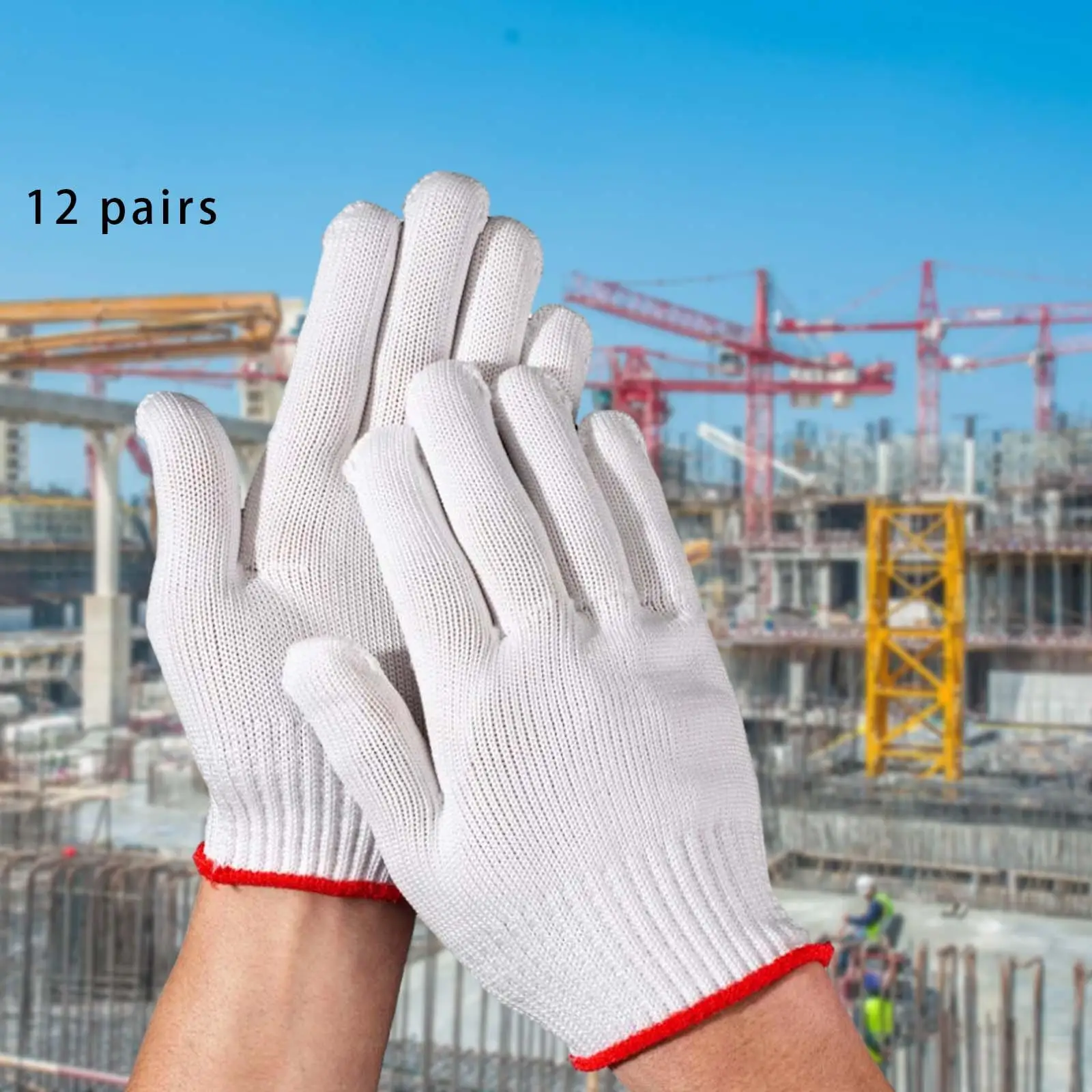 12 Pairs Cotton Work Gloves Cotton Labor Protection Gloves for Construction Fishing Gardening Winter Indoor Outdoor Use Utility