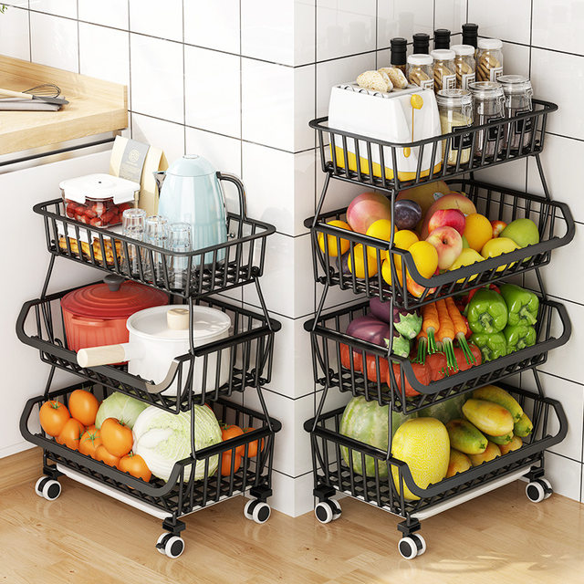 Industrial 4-Tier Vegetable and Fruit Storage Rack Stand,Potato and Onion  Bin with Storage,Wood Shelf Unit Snack Stand - Bed Bath & Beyond - 37101956