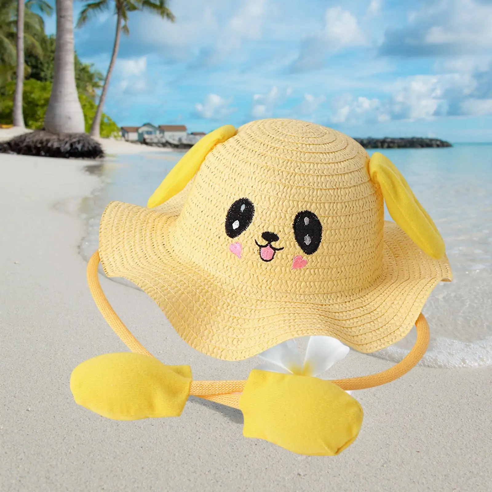 Bunny Straw Hat Cap Fisherman Cap Cute Photo Props Hat Breathable Sun Hat Beach Hat for Holidays Outdoor Vocations Trips Summer