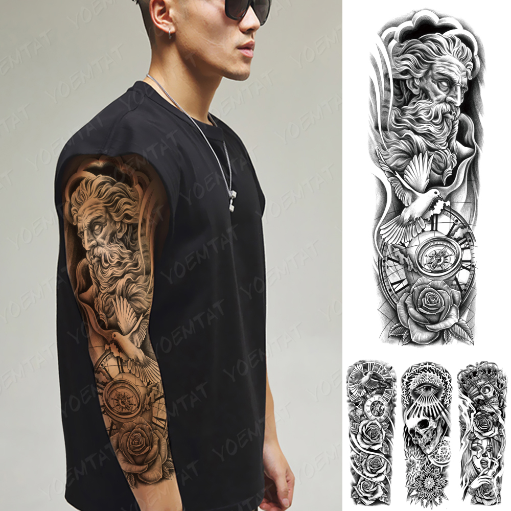 Best of Full Large Arm Sleeve Tattoo Poseidon Pigeon Waterproof Temporary Tatoo Sticker Viking Compass Rose Men Women Body Art Fake Tato Reviews & Tips