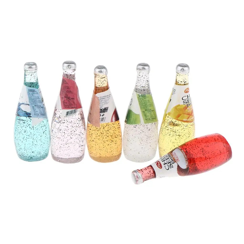 6pcs Modern Drink Wine Cocktail Bottles for 1/12 Dollhouse Pub Bar Ornaments