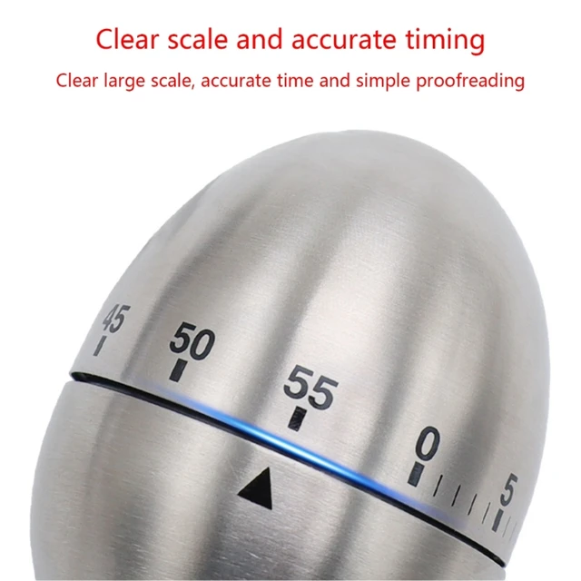 Stainless Steel Egg Shape Mechanical Kitchen Timer 60-Minute Wind Up Dial  Rotating Countdown Egg Timer No Batteries